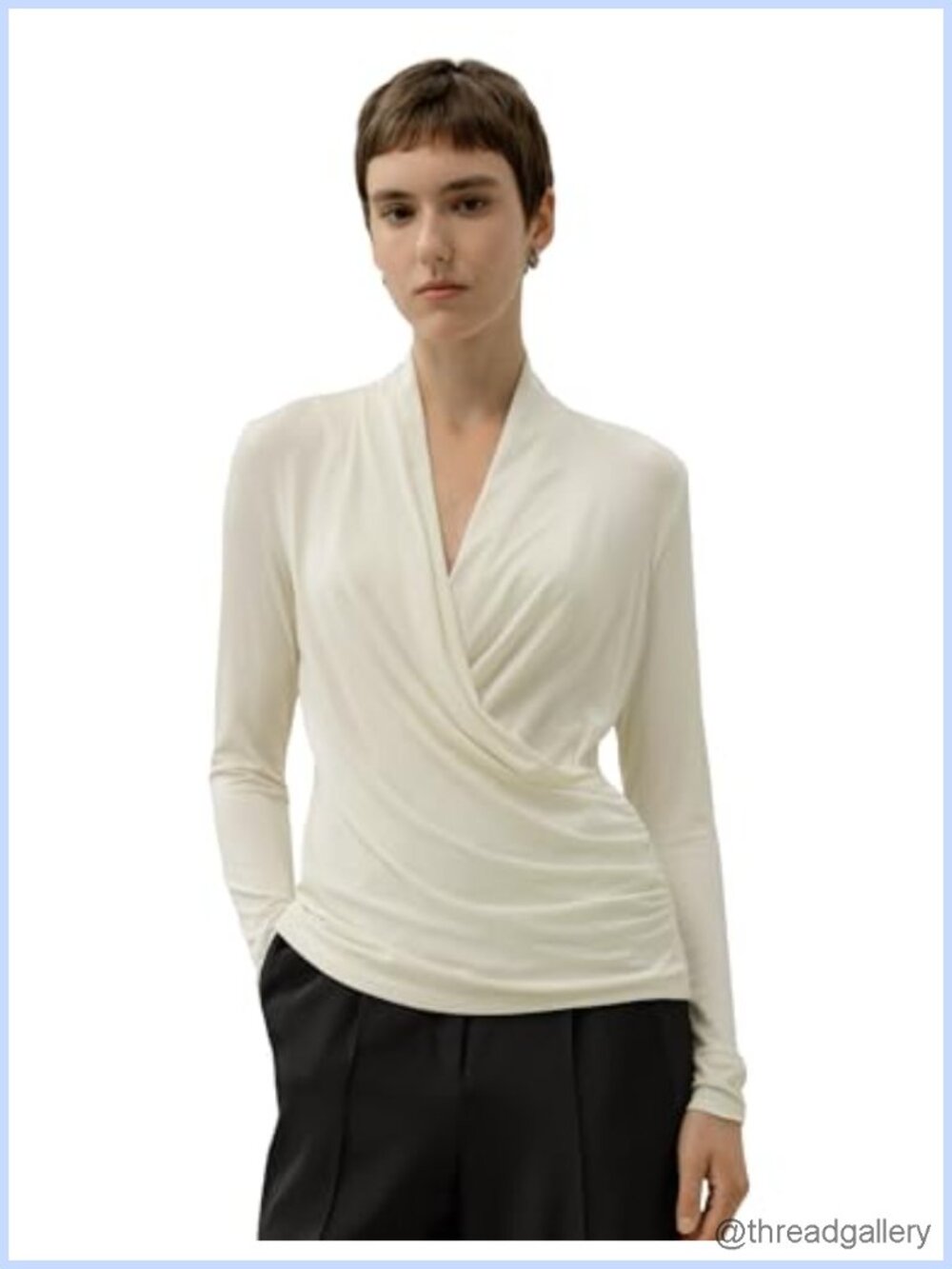 Silk Breeze Jersey Wrap T-Shirt Long Sleeve V-Neck Women's Top 4-Way Stretch